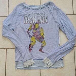 MARVEL Womems Size S Iron Man Graphic Grunge Style Long Sleeve Shirt